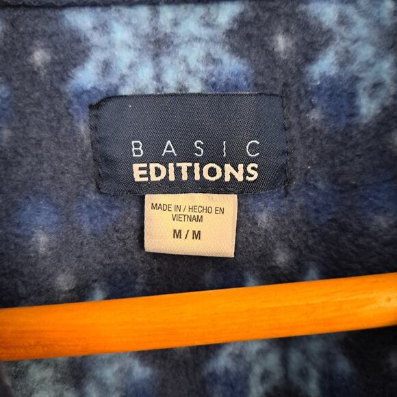 Basic Editions Navy Snowflake Pattern Fleece Full Zip Jacket Women's Medium - Picture 3 of 5